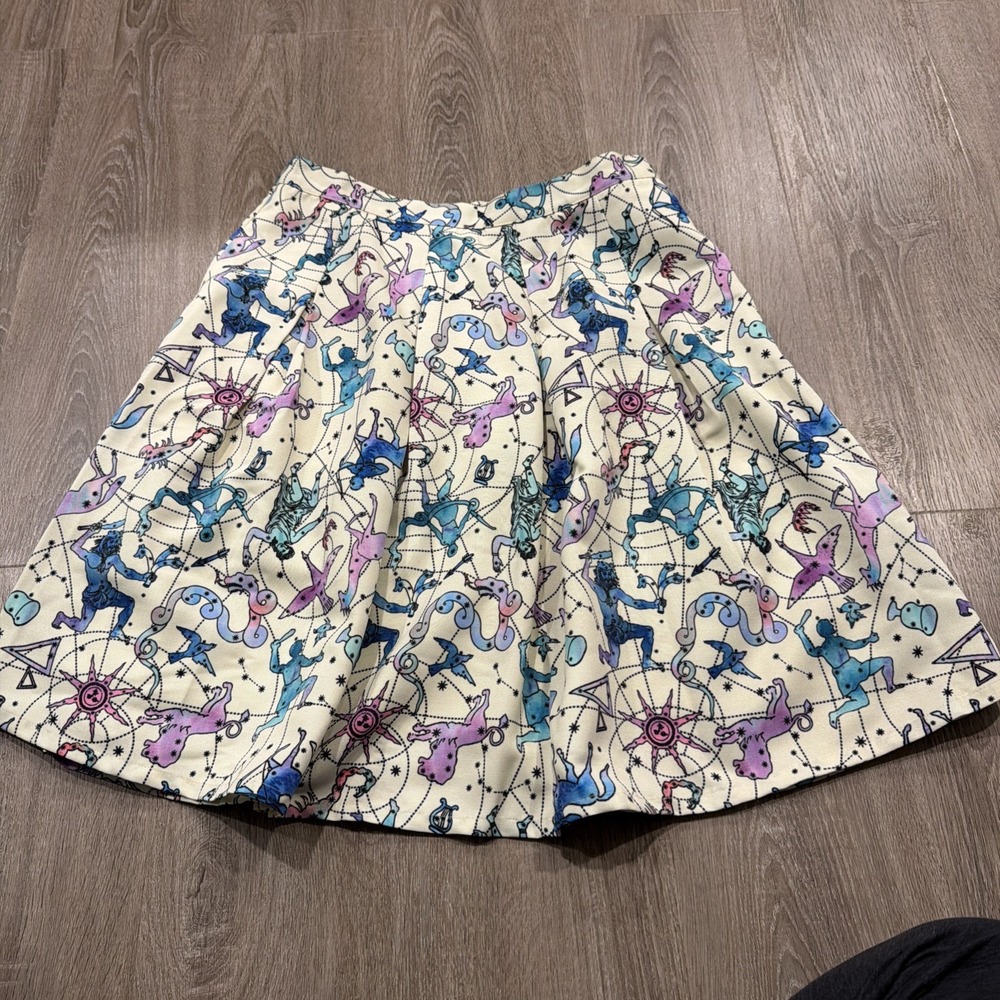 MODCLOTH SIZE LARGE ZODIAC CONSTELLATION ASTROLOGY LINED SKIRT POCKETS‎ ZIP NWOT